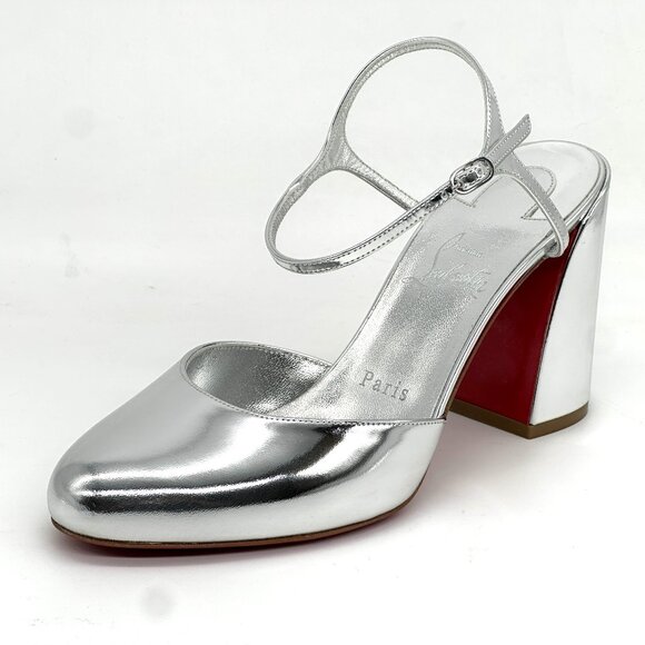 Christian Louboutin JANE PUMP 85 Metallic Leather Ankle Strap Heels Shoes - Picture 8 of 14